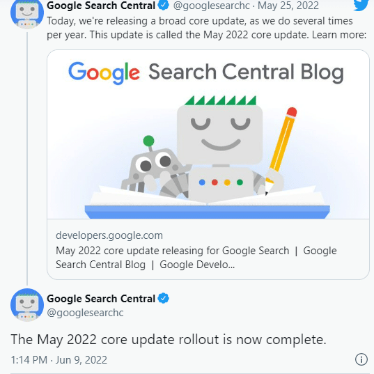 Screenshot of Twitter feed showing Googleโs latest announcement
