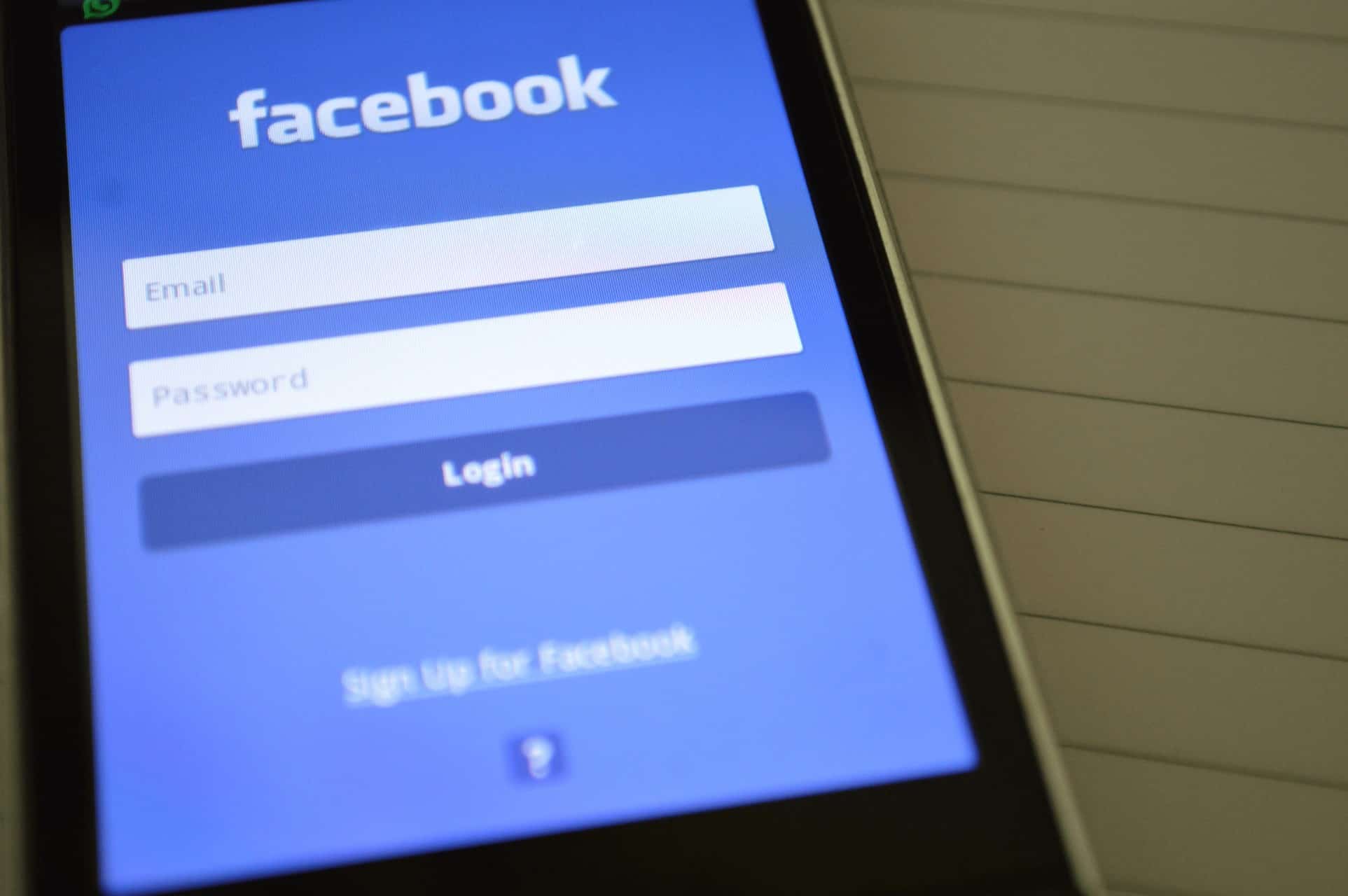 phone showing Facebook login page