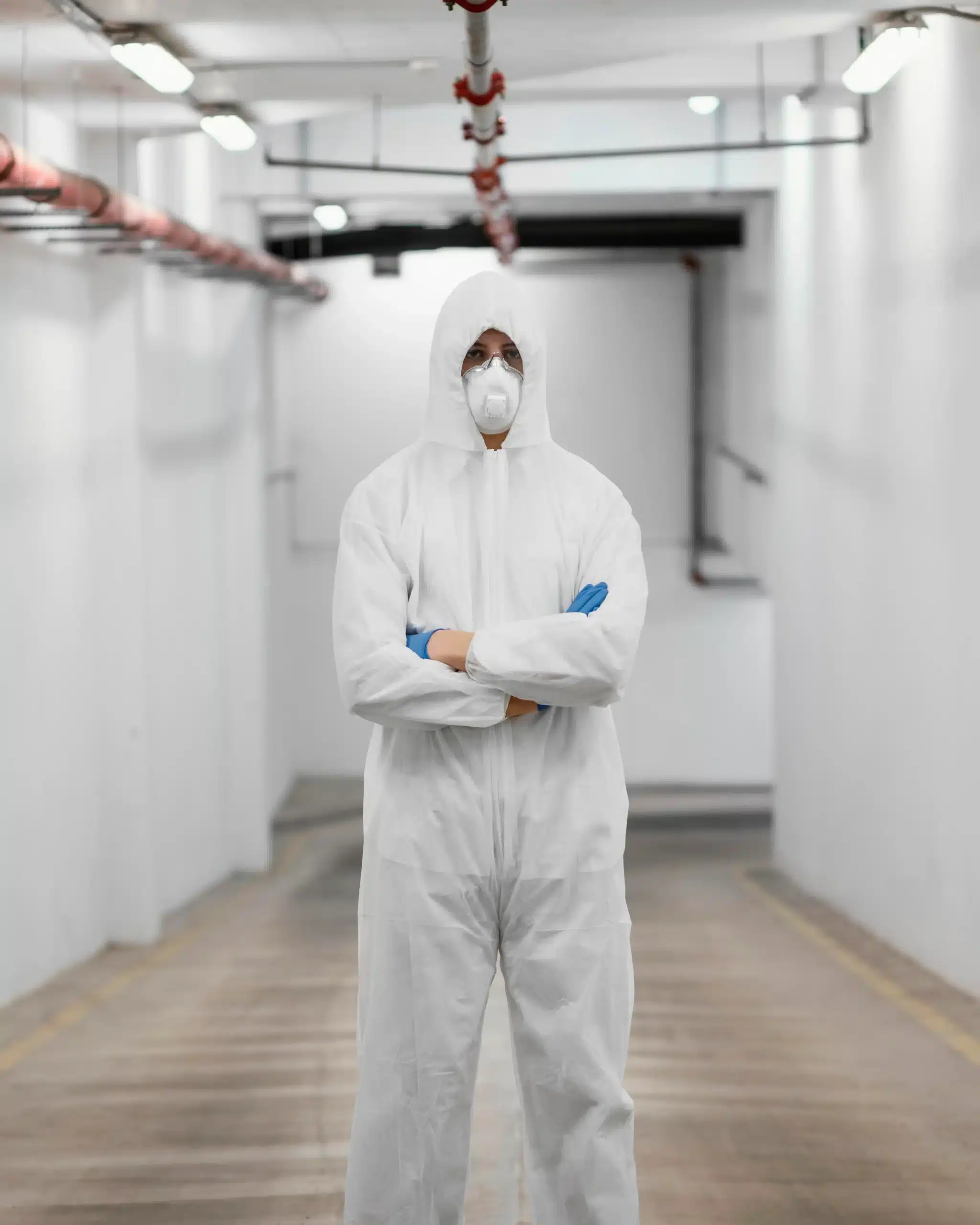 Man wearing protective equipment against bio hazard